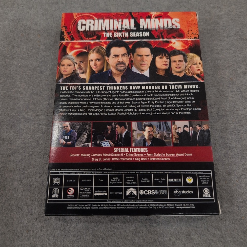 Criminal Minds Season 6 DVD 6-Disc Box Set FBI Crime Drama 2011 ABC CBS Series - Picture 2 of 2